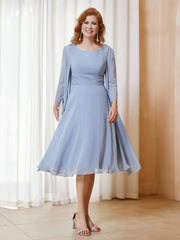 Einfach Chiffon Jacke mit langen Ärmeln Staubiges Blau