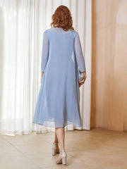 Einfach Chiffon Jacke mit langen Ärmeln Staubiges Blau