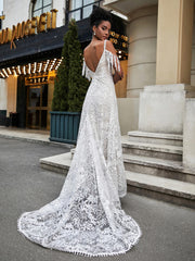 A-Linie Spitze Applique Sweep-Zug Brautkleid Weiß