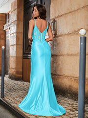 Korsett Oberteil Hoher Schlitz Satin Kleid Jade