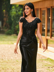 Perlen Korsett Oberteil Meerjungfrau Satin Kleid Schwarz