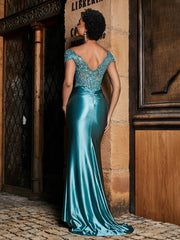 Perlen Korsett Oberteil Meerjungfrau Satin Kleid Jade