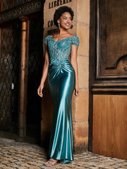 Perlen Korsett Oberteil Meerjungfrau Satin Kleid Jade