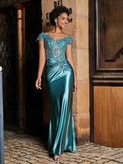 Perlen Korsett Oberteil Meerjungfrau Satin Kleid Jade