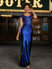 Perlen Korsett Oberteil Meerjungfrau Satin Kleid Königsblau