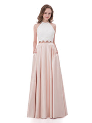 Spitze Mieder Zweiteiliger Kleid mit Satin Rock Perlrosa