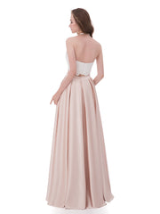 Spitze Mieder Zweiteiliger Kleid mit Satin Rock Staubige Rosa