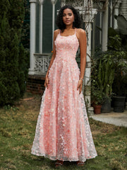 Spaghettiträger Spitze Oberteil Blumen Applique Abschlussball Kleid Staubiges Salbei