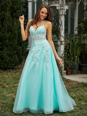 Herzform Applique Oberteil Sweep-Zug Kleid Minzgrün