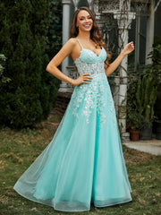 Herzform Applique Oberteil Sweep-Zug Kleid Minzgrün