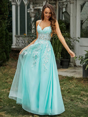 Herzform Applique Oberteil Sweep-Zug Kleid Minzgrün