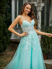 Herzform Applique Oberteil Sweep-Zug Kleid Minzgrün