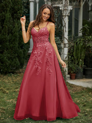 Herzform Applique Oberteil Sweep-Zug Kleid Burgunderrot