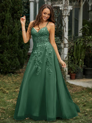 Herzform Applique Oberteil Sweep-Zug Kleid Dunkelgrün
