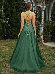 Herzform Applique Oberteil Sweep-Zug Kleid Dunkelgrün