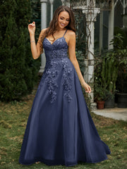 Herzform Applique Oberteil Sweep-Zug Kleid Dunkelmarine Übergröße