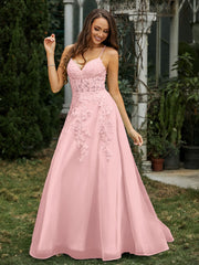 Herzform Applique Oberteil Sweep-Zug Kleid Staubige Rosa