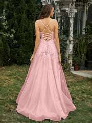 Herzform Applique Oberteil Sweep-Zug Kleid Staubige Rosa
