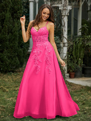 Herzform Applique Oberteil Sweep-Zug Kleid Fuchsia Übergröße