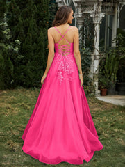 Herzform Applique Oberteil Sweep-Zug Kleid Fuchsia
