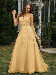 Herzform Applique Oberteil Sweep-Zug Kleid Gold