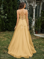 Herzform Applique Oberteil Sweep-Zug Kleid Gold