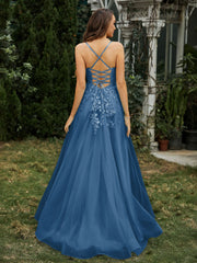 Herzform Applique Oberteil Sweep-Zug Kleid Tinte Blau