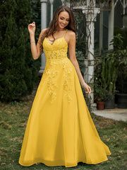 Herzform Applique Oberteil Sweep-Zug Kleid Ringelblume