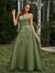 Herzform Applique Oberteil Sweep-Zug Kleid Olivgrün