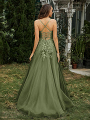 Herzform Applique Oberteil Sweep-Zug Kleid Olivgrün
