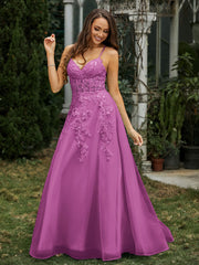 Herzform Applique Oberteil Sweep-Zug Kleid Orchidee