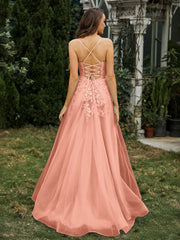 Herzform Applique Oberteil Sweep-Zug Kleid Papaya