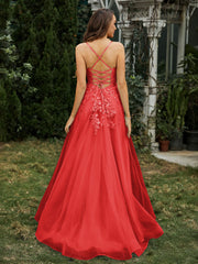 Herzform Applique Oberteil Sweep-Zug Kleid Rot