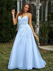 Herzform Applique Oberteil Sweep-Zug Kleid Himmelblau