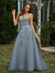 Herzform Applique Oberteil Sweep-Zug Kleid Schiefer Blau Übergröße