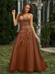 Herzform Applique Oberteil Sweep-Zug Kleid Terrakotta
