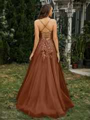 Herzform Applique Oberteil Sweep-Zug Kleid Terrakotta
