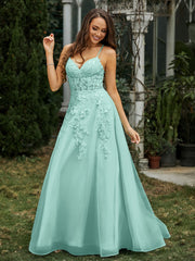 Herzform Applique Oberteil Sweep-Zug Kleid Türkis