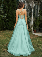 Herzform Applique Oberteil Sweep-Zug Kleid Türkis