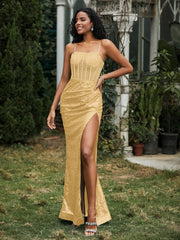 Strass Dekor Paillette Etui Kleid mit Schlitz Gold