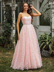 Herzform Schmetterlinge Applique Ballkleid Rosa