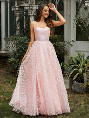 Herzform Schmetterlinge Applique Ballkleid Rosa Übergröße