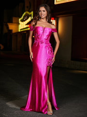 Schulterfrei Korsett Oberteil Satin Kleid Azalee