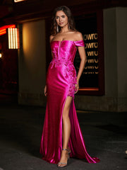 Schulterfrei Korsett Oberteil Satin Kleid Azalee