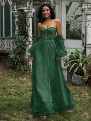 Herzform Blumen Hoher Schlitz Ballkleid Dunkelgrün Übergröße