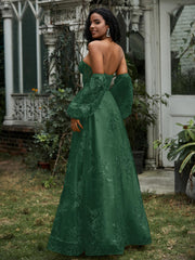 Herzform Blumen Hoher Schlitz Ballkleid Dunkelgrün