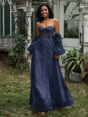 Herzform Blumen Hoher Schlitz Ballkleid Dunkelmarine