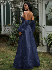 Herzform Blumen Hoher Schlitz Ballkleid Dunkelmarine