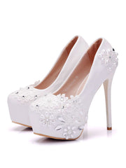 Plateau-Ultra-High-Heels mit Strass-Perlen-Spitze-Dekor