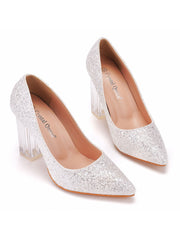 Einfache Satin Pumps mit offener Zehenpartie und Transparentem Blockabsatz